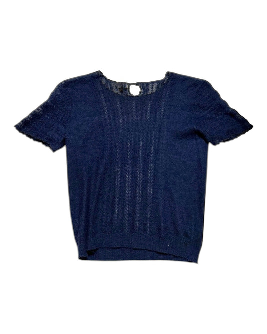 Vintage Navy Blue Knit Short Sleeve Sweater