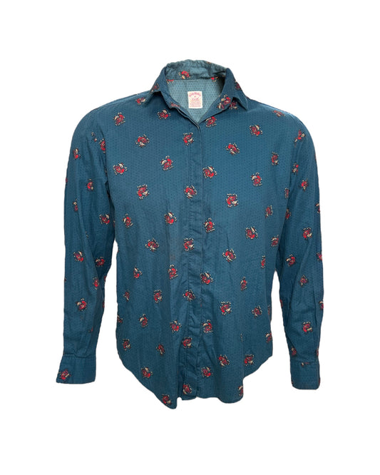 Vintage Teal and Red Paisley Button-Up Top