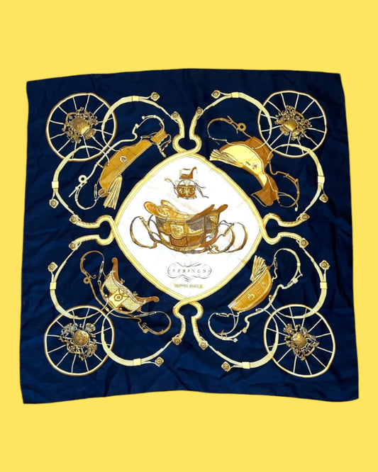 Vintage 1980's Hermès Black and Gold Silk Scarf