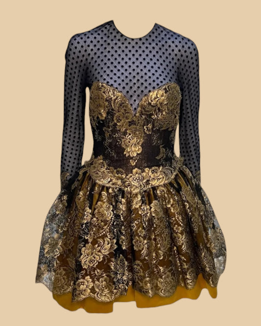 Vintage 1980s Vera Wang Black and Gold Mini Dress