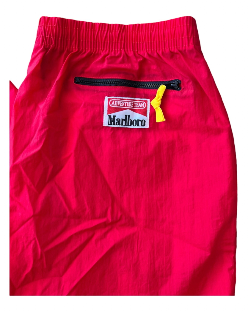Vintage 1990s Marlboro Adventure Team Red and Black Nylon Windbreaker Set